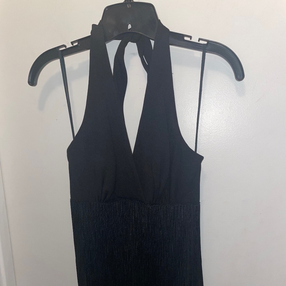 Jack Hartley Black Fringe Ankle Length Evening Gown